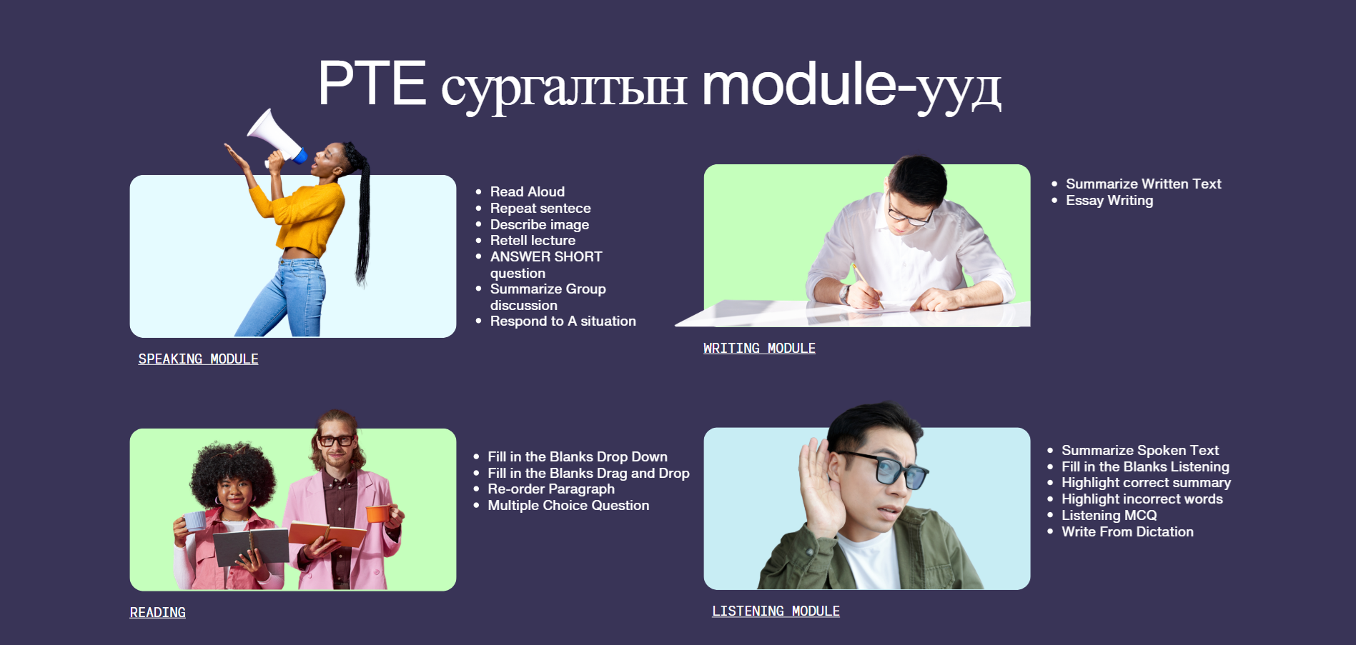 PTE үндсэн 3 хэсэг 4 module-аас бүрддэг